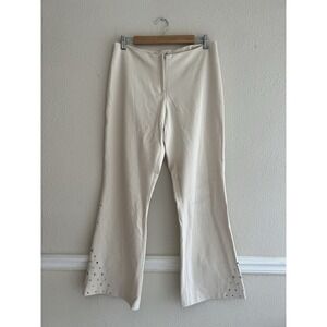 Vintage Cache Y2K Ivory Pants Women's Size 10 Flare Embellished Hem Boho Chic